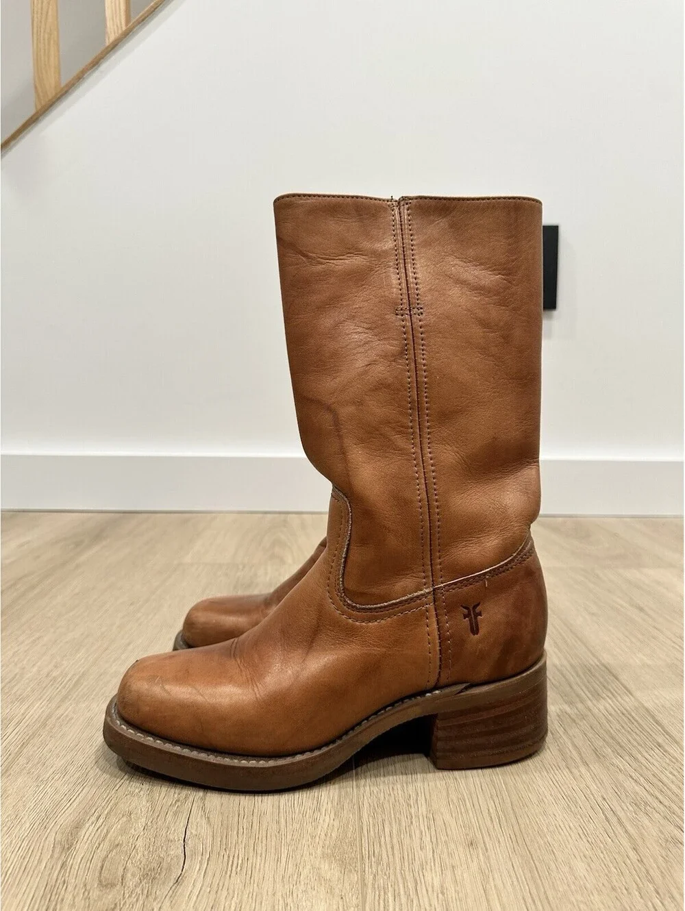 Vintage Frye Campus 14L Boots Women 7 M Saddle Brown Square Toe Western USA